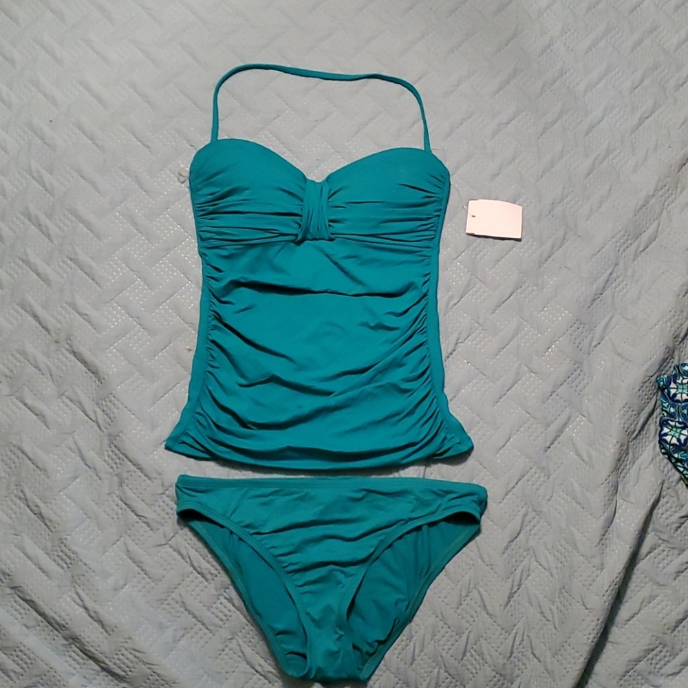 NEW La Blanca 2 piece blue green tankini.